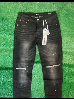 & Other Stories Men’s Black Distressed Slim Jeans with Paint Detail